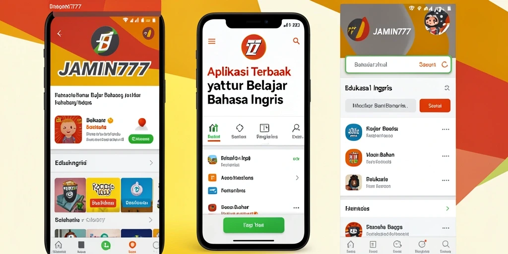 Antarmuka aplikasi JAMIN777 dengan fitur Belajar Bahasa Inggris yang interaktif.