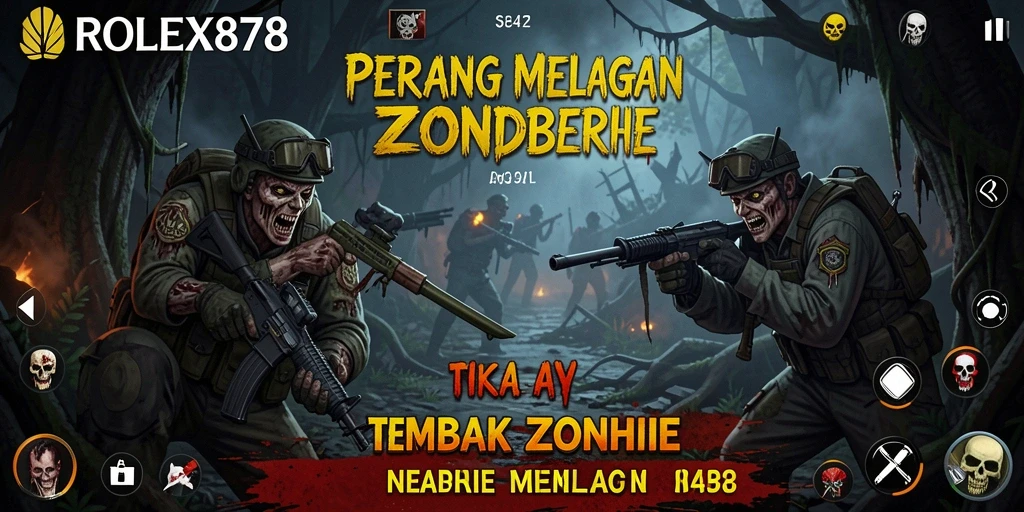 Tampilan antarmuka menegangkan game Tembak Zombie ROLEX878