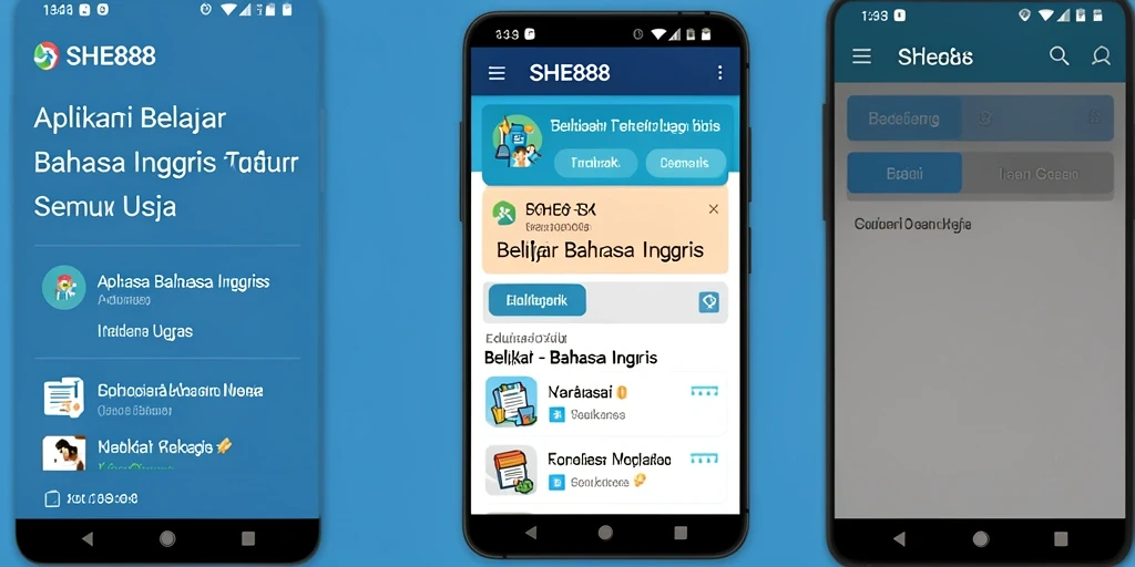 Tampilan antarmuka SHE888 yang intuitif untuk belajar bahasa Inggris.