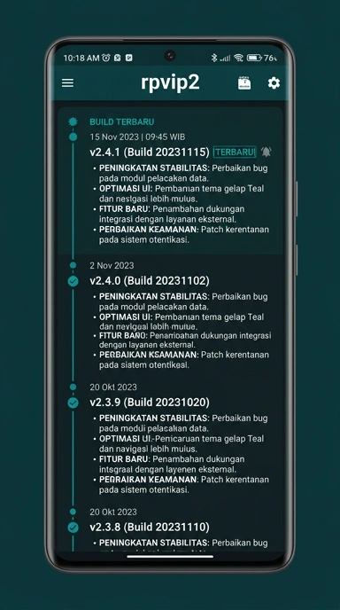 Catatan Riwayat Versi Aplikasi rpvip2 untuk Pengguna Android